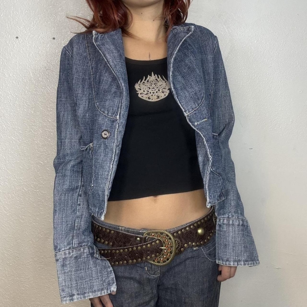 Stylish Denim Jacket with Black Crop Top
